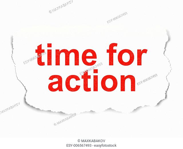 Timeline concept: torn paper with words Time for Action on Paper background, 3d render