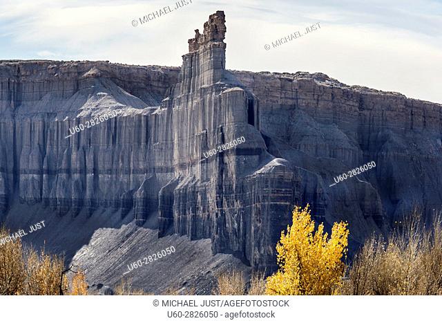 Unusual sandstone rock formations are seen along Utah's rural Highway 24