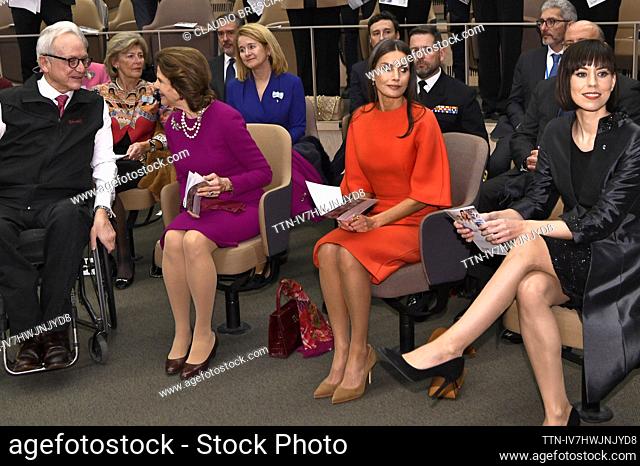 Queen Silvia and Queen Letizia visit Karolinska Institutet in Stockholm, Sweden, 24 November, 2021. The Spanish Royals are on a two-day state visit to Sweden