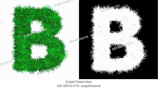 Green Capital Letter B made of Grass - with Alpha Mask
