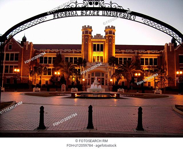Tallahassee, FL, Florida, FSU, Florida State University, Westcott Building, entrance gate, evening