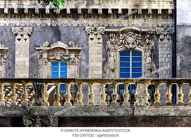 Architectural detail, Monastery of San Nicolò l'Arena, Benedictine Monastery of Catania, Sicilian late Baroque architecture style - UNESCO World heritage list