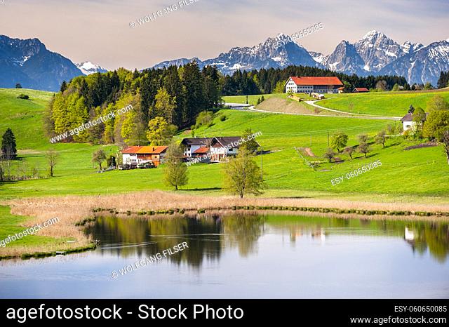 panoramic view to alps mountain range and lake in Bavaria