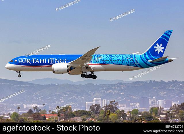 A Boeing 787-9 Dreamliner aircraft of Air Tahiti Nui with registration F-OMUA lands at Los Angeles Airport, U.S