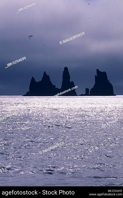 Rocks in the sea, Reynisfjara, Dyrholaey Peninsula, Iceland, Europe