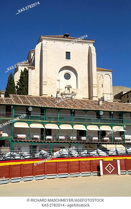 Plaza Mayor with Converted Bullring, Balconies, Church of Asuncion (background), Chinchon, Spain