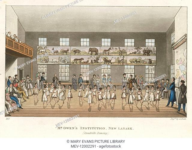 Robert Owen seeks to create an ideal working community at New Lanark, near Glasgow, Scotland - schoolgirls dancing a quadrille