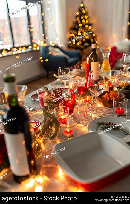 table serving for christmas dinner party at home
