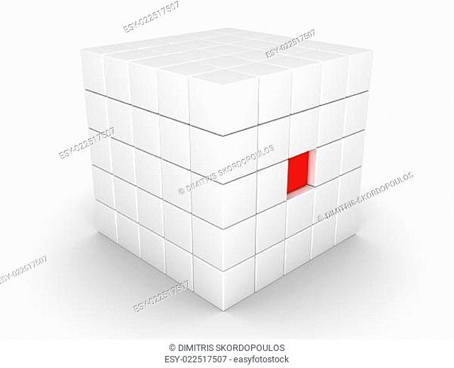 One cube is pressed inwards