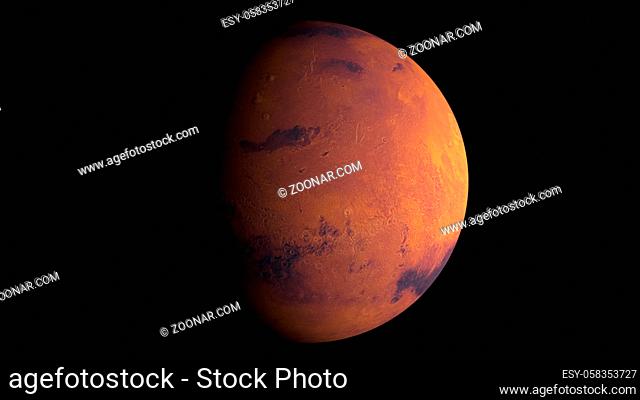 A computer generated close-up of the planet Mars with shine. 3d rendering of realistic cosmic background. Elements of this image are presented by NASA