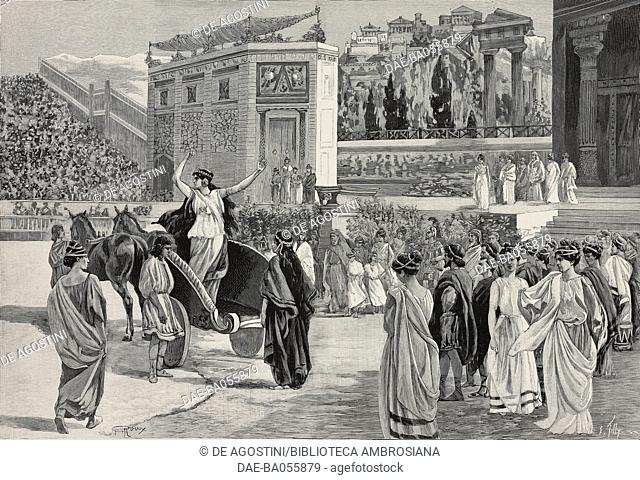 Scene from the opera in four acts Dejanire by Louis Gallet (1835-1898), music by Camille Saint-Saens (1835-1921), arena of Beziers, France