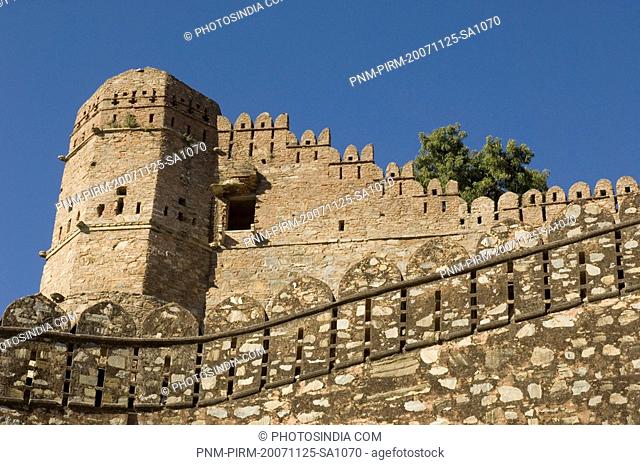 Low angle view of a fort, Kumbhalgarh Fort, Rajsamand District, Rajasthan, India