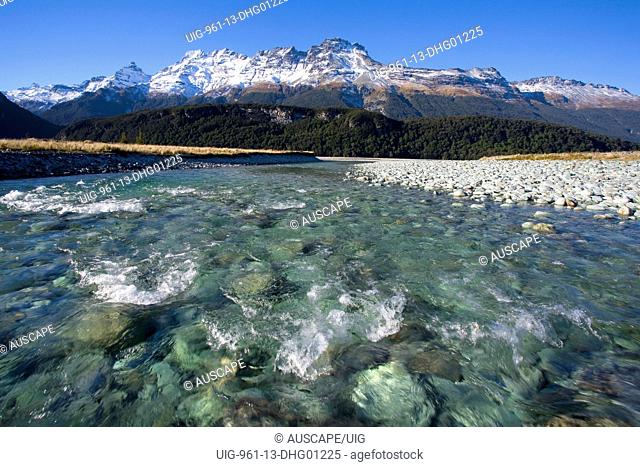 Mount Earnslaw, forbes Range, from the Dart River, Mount Aspiring National Park, South Island, New Zealand