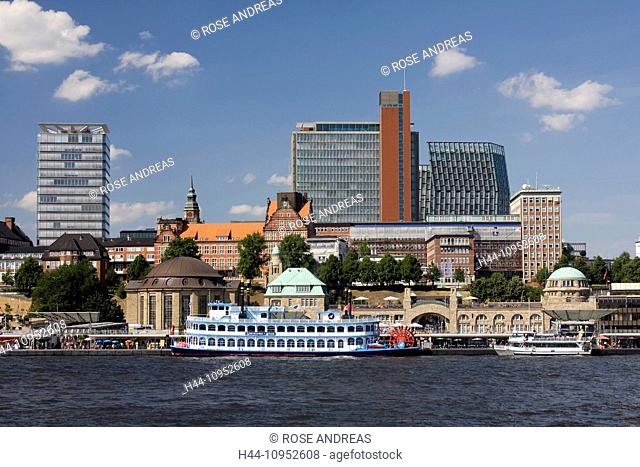 Harbour, Port, Hamburg, Saint Pauli, jetties, gangplanks, Hamburg, Germany, Europe, Elbe, town, city, ships, paddle steamer