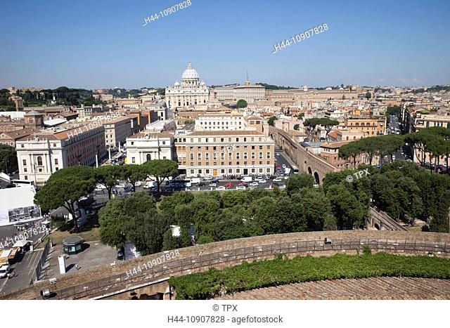 Europe, Italy, Rome, Castel Sant'Angelo, Castel S'Angelo, Saint Angelo Castle, Castle, Vatican, Vatican Skyline, Tourism, Holiday, Vacation