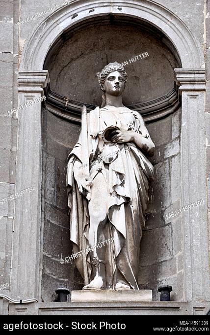 Statue at the former Court of Justice, Veurne, West Flanders, Flanders, Belgium