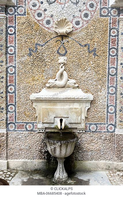 Details of a decorated and ancient fountain of Quinta da Regaleira estate Sintra Portugal Properties Europe