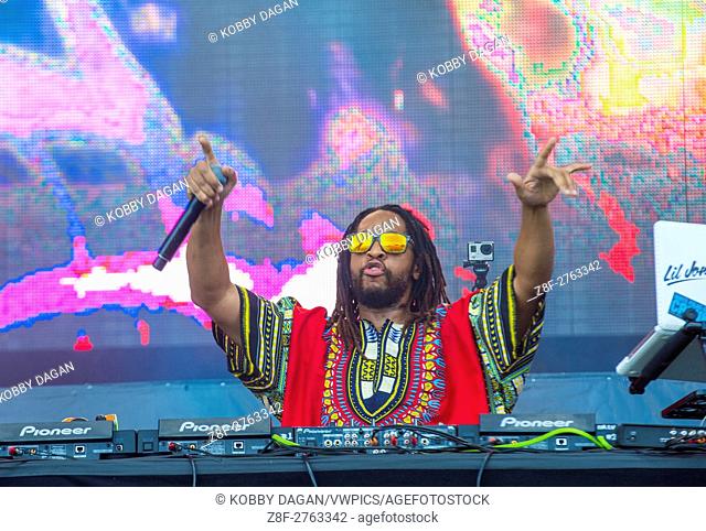 Rapper Lil Jon performs on stage at the 2014 iHeartRadio Music Festival Village in Las Vegas