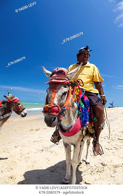 Donkey riding on the beach, Cumbuco, Fortaleza district, Brazil