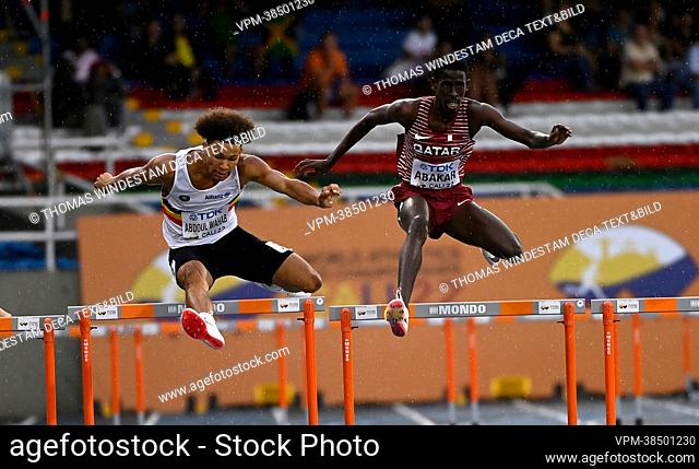 Belgian Abdoul Wahab Mimoun pictured in action during the final of the men's 400m hurdles race, at the 'World Athletics' World Junior Athletics Championships