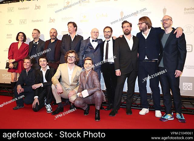 the cast and crew of Dealer pictured during the award ceremony of the 'Ensors' Flemish film prizes at the 14th 'Film Festival Oostende', Saturday 12 March 2022