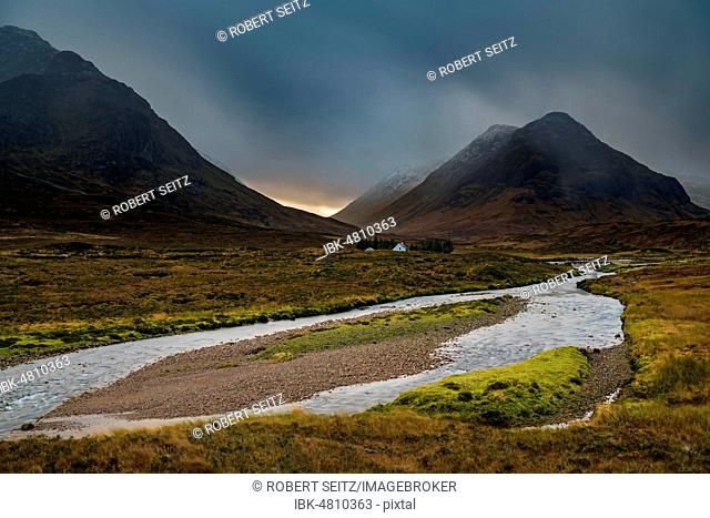 River Coupall with summit of Stob Coire in the background, Glen Coe, west Highlands, Scotland, United Kingdom