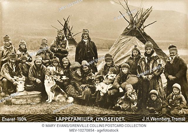 Lyngseidet, Norway. Families of Lapps with their tents