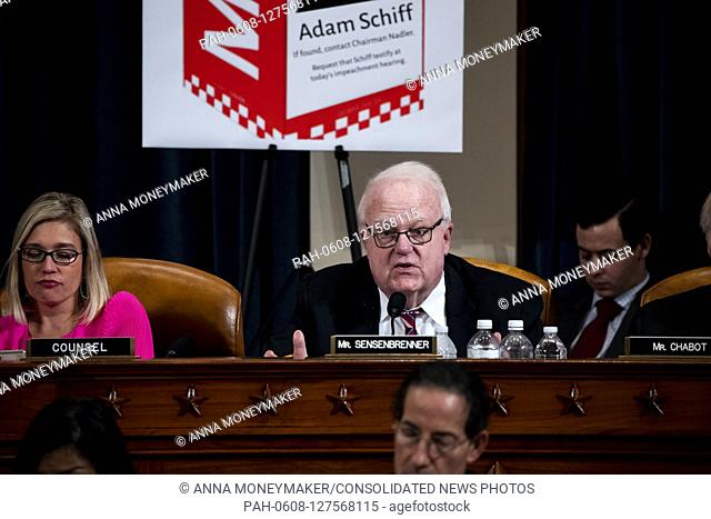 United States Representative F. James Sensenbrenner (Republican of Wisconsin) speaks during a public impeachment inquiry hearing with the US ouse Judiciary...