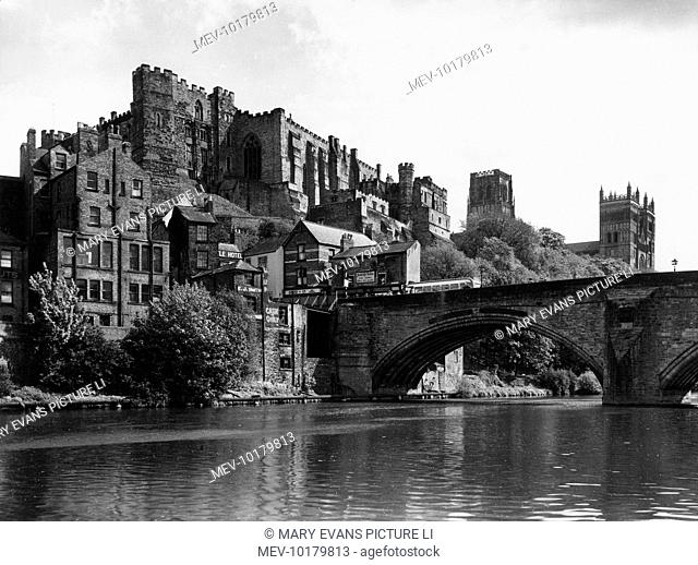 Durham Castle (now part of Durham Univerity) with the fantastic Norman Cathedral in the background. Framwellgate Bridge is in the foreground