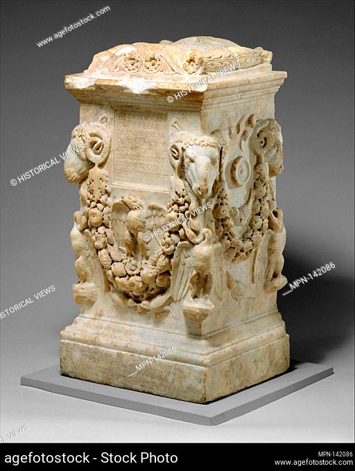 Marble funerary altar. Period: Early Imperial, Julio-Claudian; Date: ca. A.D. 14-68; Culture: Roman; Medium: Marble; Dimensions: H. 31 3/4 in. (80