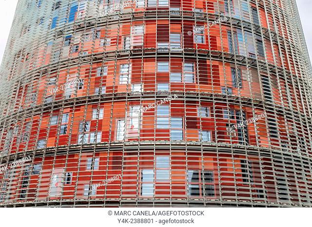 Europe, Spain, Barcelona The Torre Agbar Catalan pronunciation: 'tor? ?g'bar is a 38-story skyscraper / tower located between Avinguda Diagonal and Carrer...