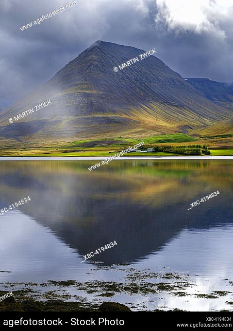 Landscape in Dyrafjoerdur. The Westfjords (Vestfirdir) in Iceland during autumn. Europe, Northern Europe, Iceland
