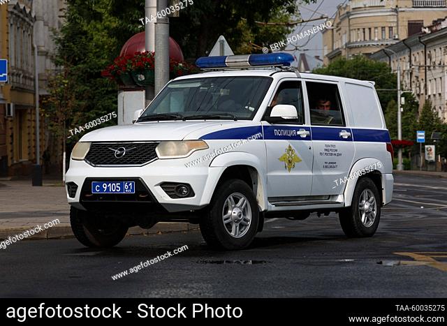 RUSSIA, ROSTOV-ON-DON - JUNE 24, 2023: A military police vehicle is seen in a street. Erik Romanenko/TASS
