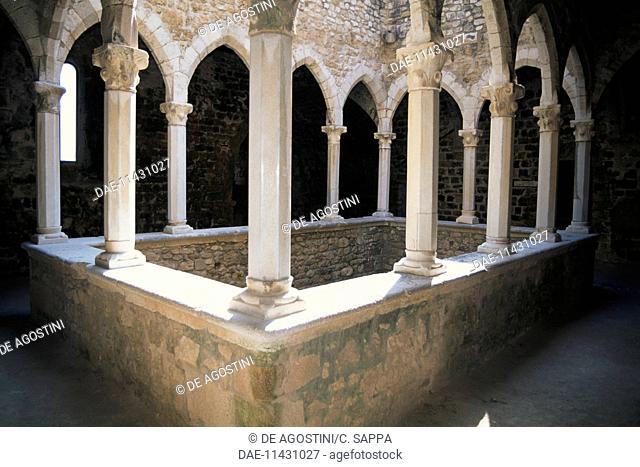 Upper gallery of the labour cloister, 12th-13th century, fortified monastery, Lerins abbey, Saint Honorat island, Provence-Alpes-Cote d'Azur, France