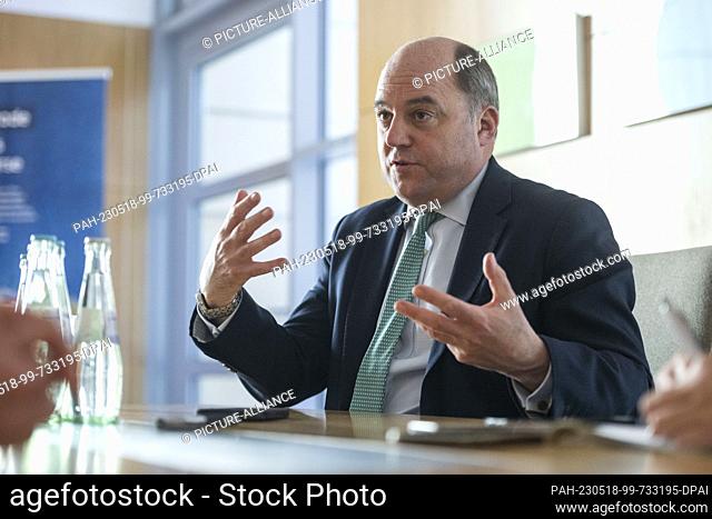 17 May 2023, Berlin: Ben Wallace, defense minister of the United Kingdom, speaks during an interview at the British Embassy