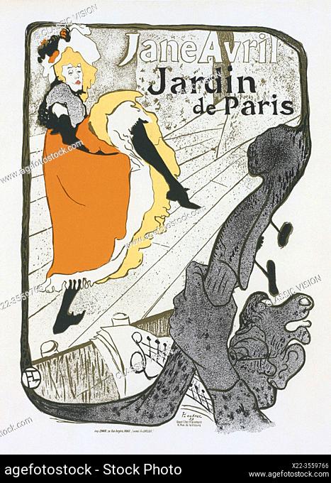 Jane Avril dancing at the Jardin de Paris. 1893 poster by Henri de Toulouse-Lautrec. Henri de Toulouse-Lautrec, French artist, 1864-1901