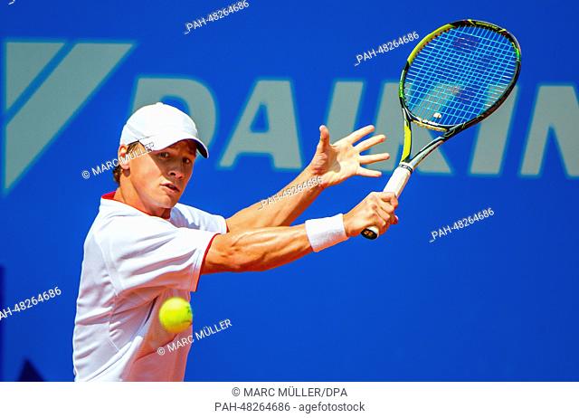 Lithuania's Ricardas Berankis in action during the round of sixteen match against Austria's Juergen Melzer at the ATP Tour in Munich, Germany, 01 May 2014