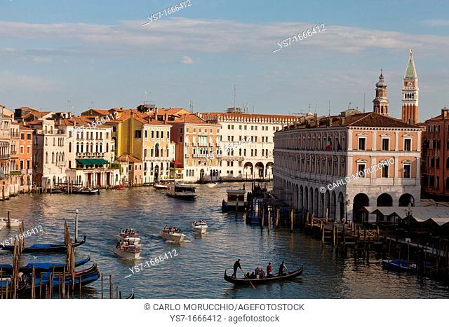 Grand canal view from Ca' d'Oro golden house palace, correctly Palazzo Santa Sofia, is a palace on the Grand Canal in Venice, Italy, Europe