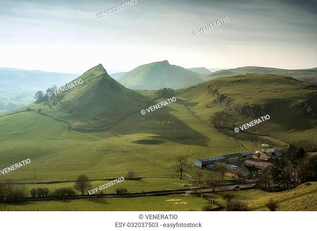 Stunning landscape of Chrome Hill and Parkhouse Hill Dragon's Back in Peak District in UK