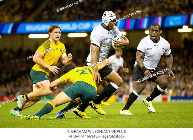 2015 Rugby World Cup Australia v Fiji Sep 23rd. 23.09.2015. Cardiff, Wales. Rugby World Cup. Australia versus Fiji. Tevita Cavubati of Fiji carries the ball