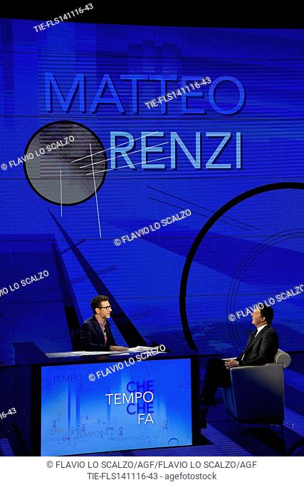 Presenter Fabio Fazio with Italian Prime Minister Matteo Renzi during the tv programme Che tempo che fa, Milan, ITALY-13-11-2016