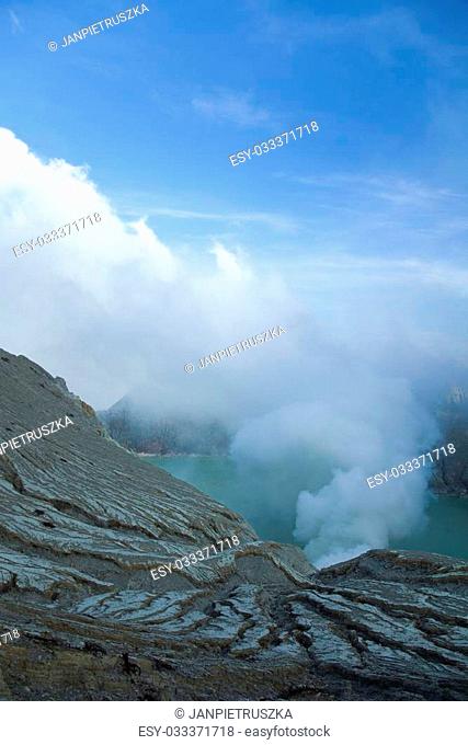 Sulphatic lake in a crater of volcano Ijen, Java, Indonesia