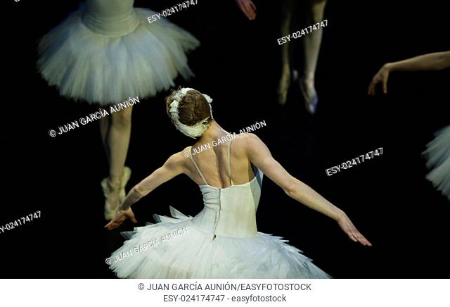 Odette flys in the performance of Swan Lake of Pyotr Tchaikovsky and Petipa