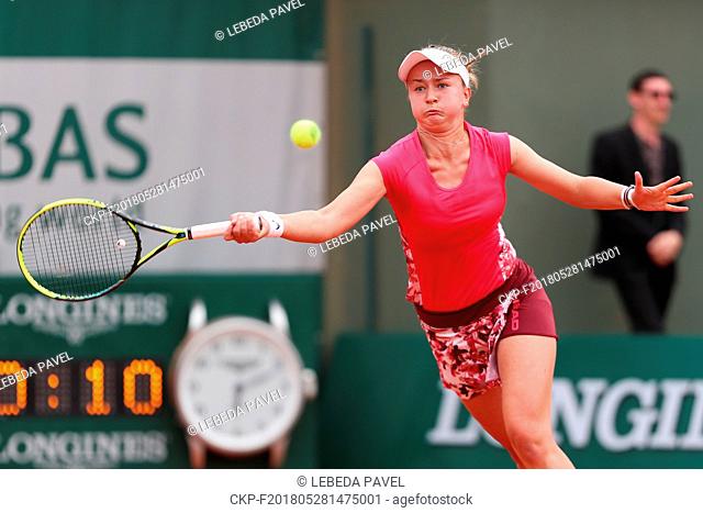 Czech tennis player Barbora Krejcikova in action during the 1st round of the French Open 2018 tennis tournament in Paris, France, on May 28, 2018