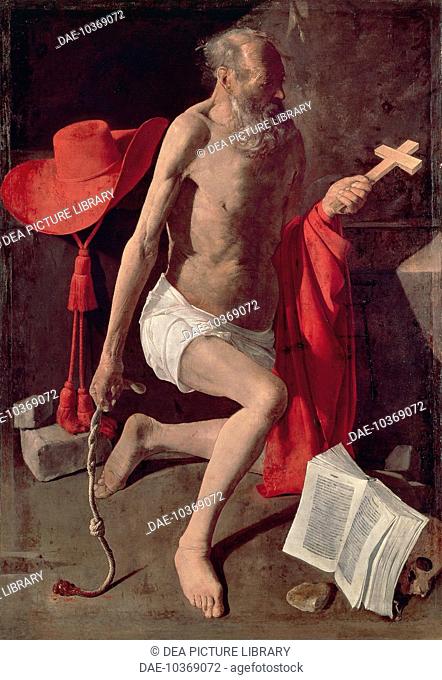 Penitent St Jerome, 1620, by Georges de La Tour (1593-1652), oil on canvas, 152x109 cm.  Stockholm, Nationalmuseum (Art Museum)