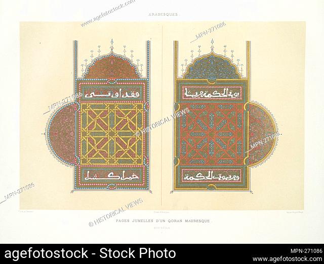 Arabesques: twin pages of a Moorish Qoran (18th century): 6. Prisse d'Avennes (1807-1879) (Author) Hangard-Maugé, EI (Printer of plates) Prisse d'Avennes...
