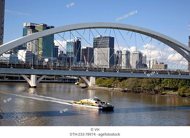 Merivale Bridge, a double track railway bridge, opened on 18 November 1978, crossing the Brisbane River, Brisbane, Queensland, Australia