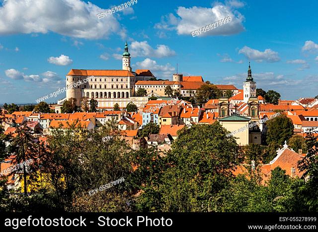 Picturesque old historic town of Mikulov with a castle and vineyards around, South Moravia, Czech Republic