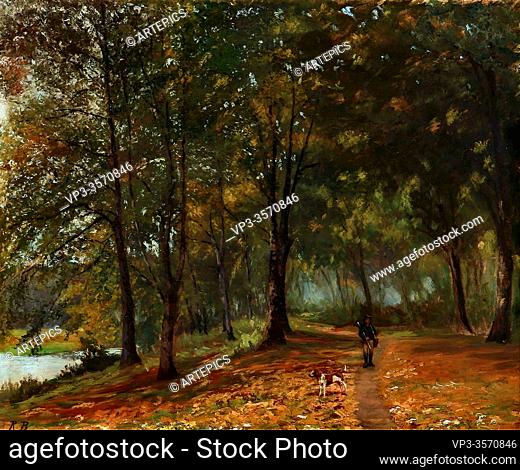 Bertelsen Rudolf - Hunter Walking in Herlufsholm Forest - Danish School - 19th and Early 20th Century