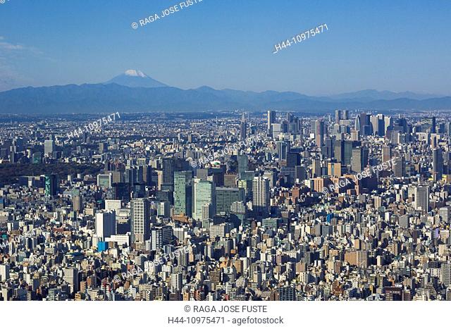 Akihabara, City, Japan, Asia, Kanda, Kanto, Mount Fuji, Tokyo, aerial, architecture, Fuji, metropolis, no people, panorama, skyline, touristic, travel